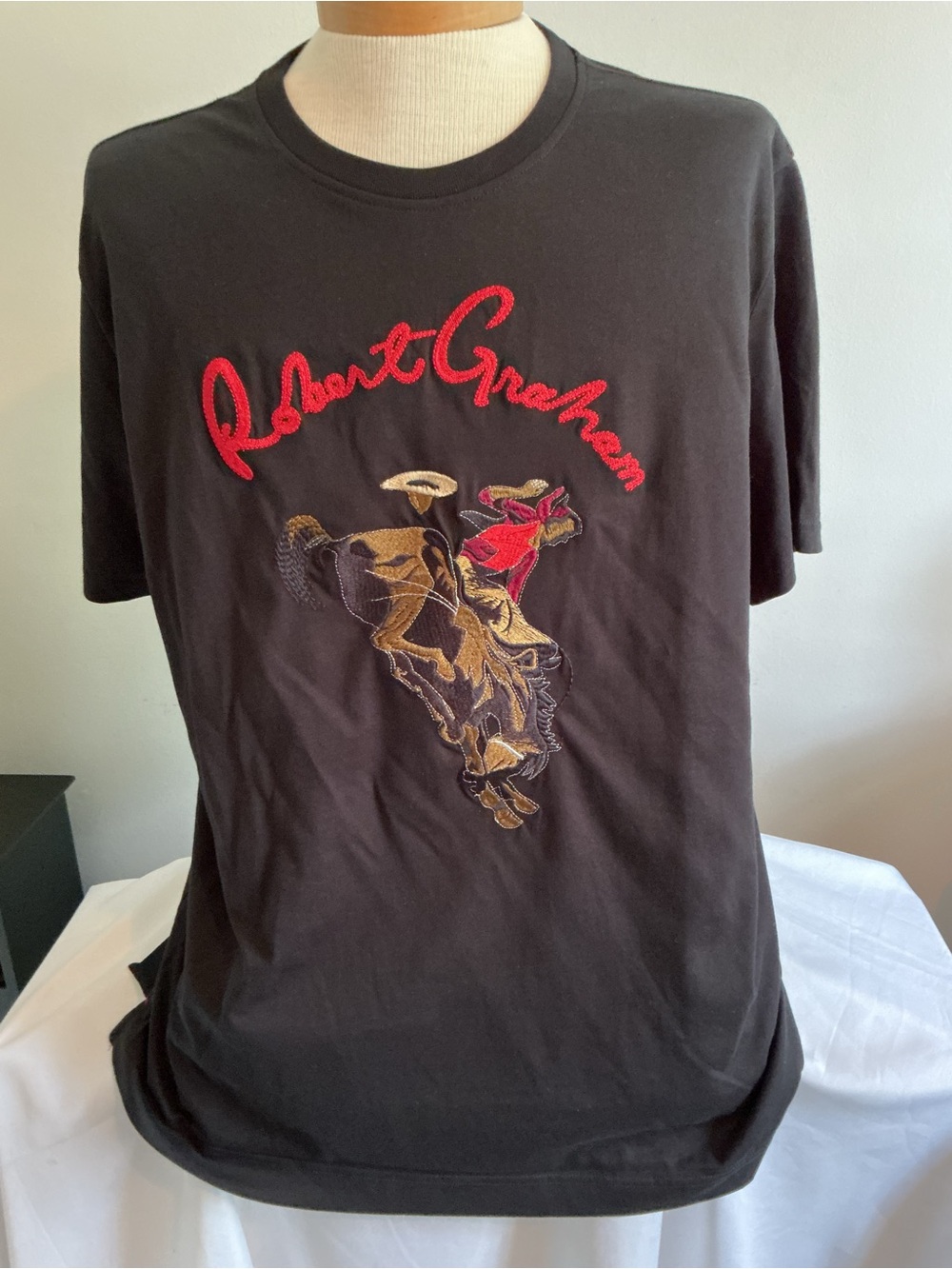 Robert Graham Black Tee with Red Script and Multicolor Rodeo Embroidery